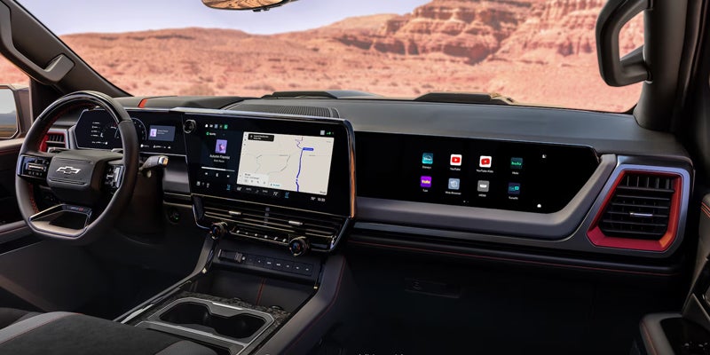Dashboard of the 2027 Chevy Silverado 1500 with center and passenger displays