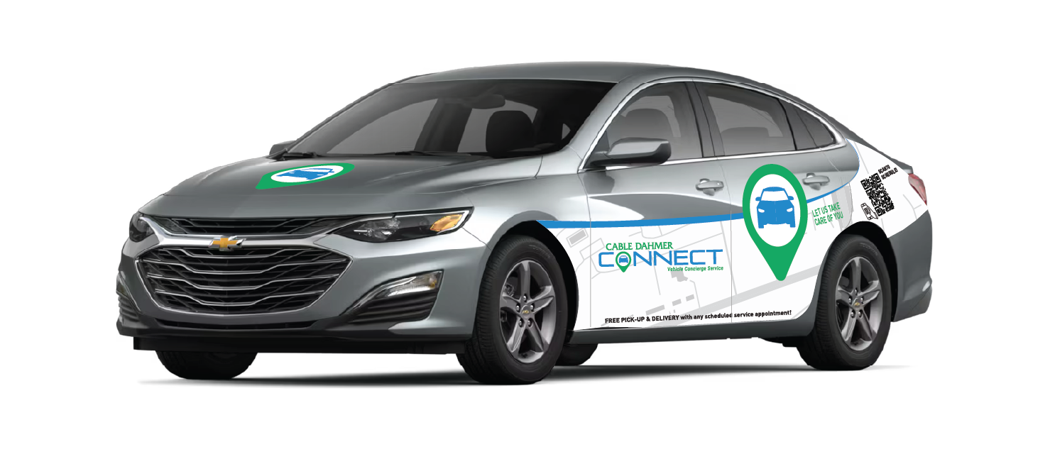 Silver car with the cable dahmer connect logo on the side of the car
